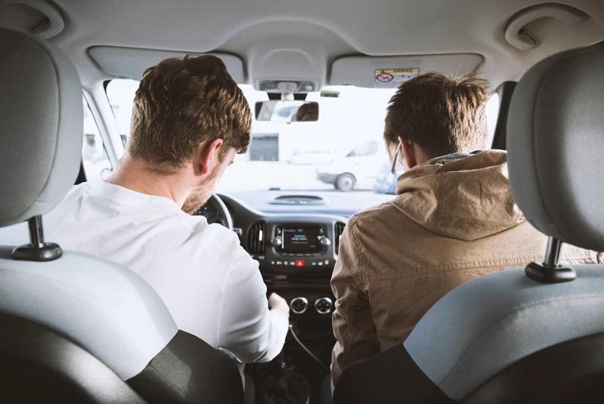 Driving instructor with student